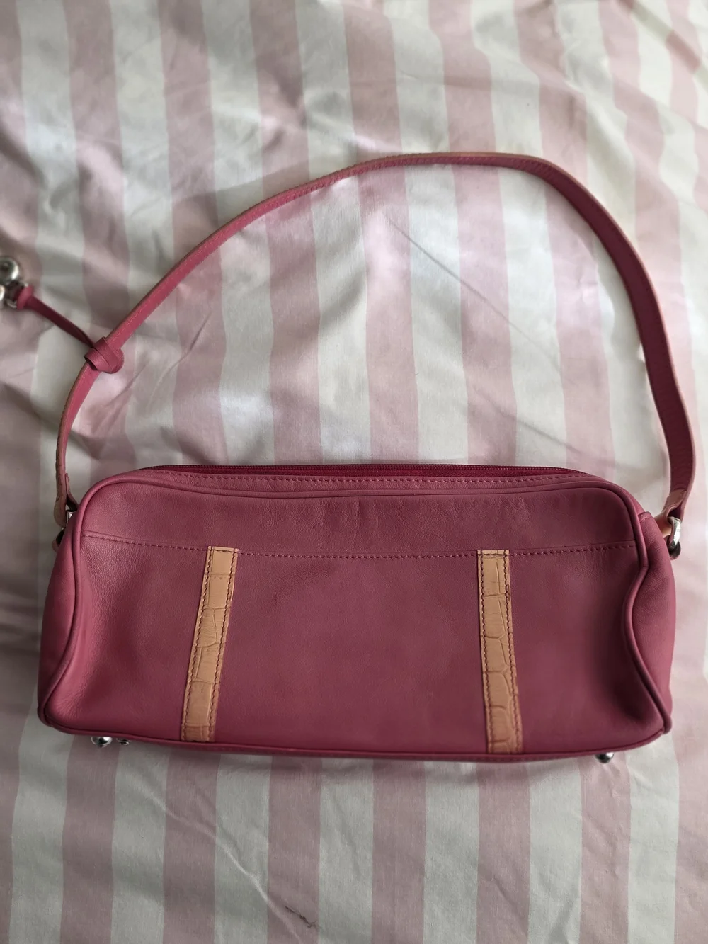 Brighton Pink Shoulder Bag with Tan Flap Accents